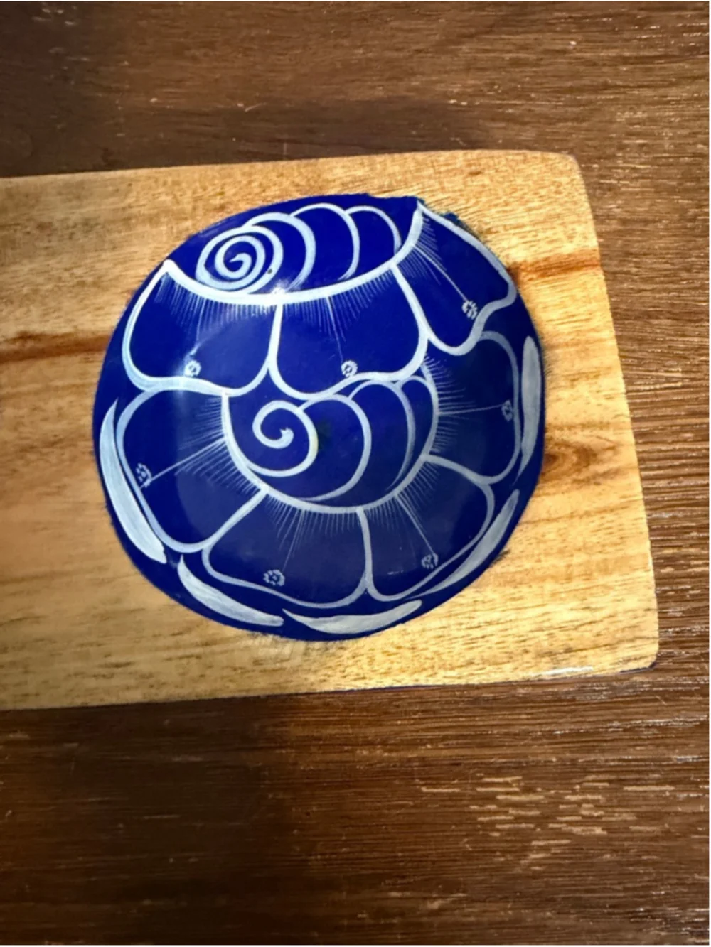 Hand Painted Wooden Triple Tealight Candle Holder Blue White Folk Art Rustic Dec